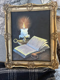 Candle Book Framed Oil Painting Antique